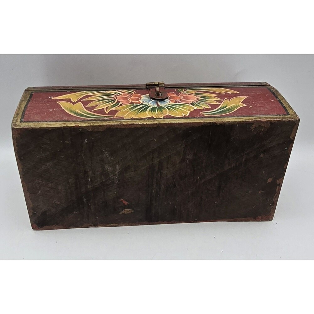 Vintage Hand Painted Wooden Floral Trinket Box 10" Long \ Cottage - Picture 12 of 13
